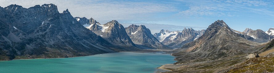 Amazing Panoramic view of a Fjord in Greenland - obrazy, fototapety, plakaty