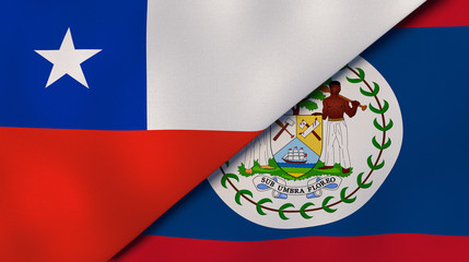 The flags of Chile and Belize. News, reportage, business background. 3d illustration