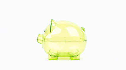 Green empty transparent piggy bank
