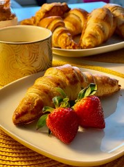 Delicious breakfast with croissants
