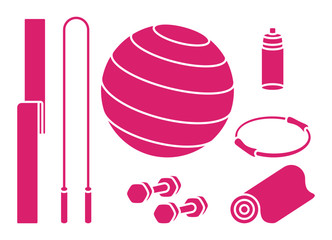 Flat design Pilates equipments icon set