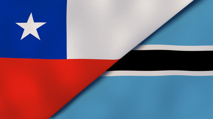 The flags of Chile and Botswana. News, reportage, business background. 3d illustration