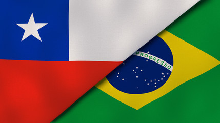 The flags of Chile and Brazil. News, reportage, business background. 3d illustration