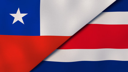 The flags of Chile and Costa Rica. News, reportage, business background. 3d illustration