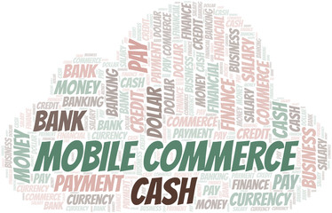 Obraz premium Mobile Commerce typography vector word cloud.