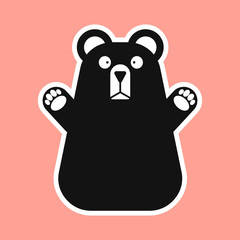 Funny black bear character vector illustration in flat style 