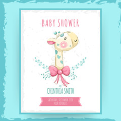 Baby shower card with giraffe illustration