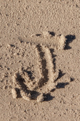 the letter j written in beach sand