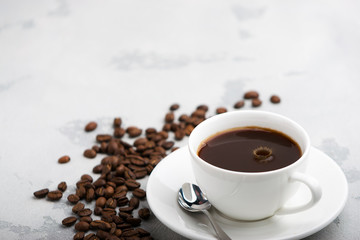 fresh black coffee on a light background
