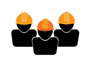 Icon of the construction team. People in helmets. Construction, business, team.
