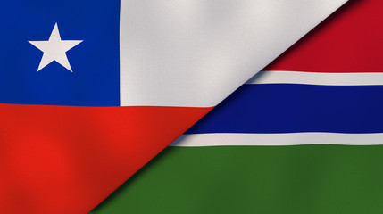 The flags of Chile and Gambia. News, reportage, business background. 3d illustration