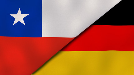 The flags of Chile and Germany. News, reportage, business background. 3d illustration