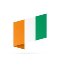 Ivory Coast flag state symbol isolated on background national banner. Greeting card National Independence Day of the Republic of Côte d'Ivoire. Illustration banner with realistic state flag.