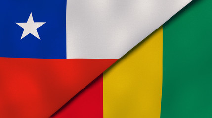 The flags of Chile and Guinea. News, reportage, business background. 3d illustration