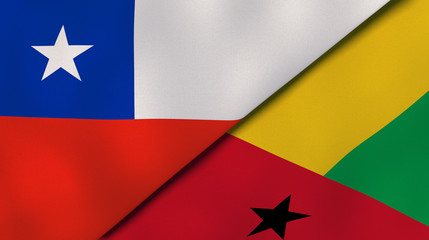 The flags of Chile and Guinea Bissau. News, reportage, business background. 3d illustration