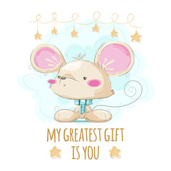 Adorable mouse with scarf and star ornaments