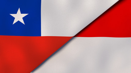 The flags of Chile and Indonesia. News, reportage, business background. 3d illustration