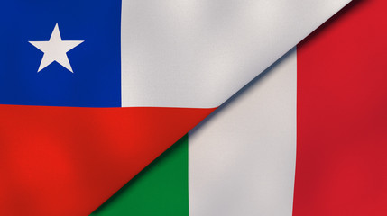 The flags of Chile and Italy. News, reportage, business background. 3d illustration