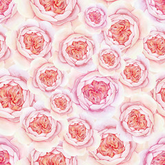 Watercolor pink peony flowers seamless pattern. Beautiful hand drawn floral wallpaper.

