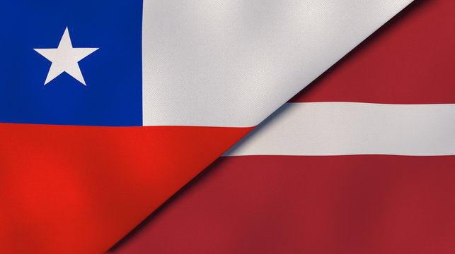 The flags of Chile and Latvia. News, reportage, business background. 3d illustration