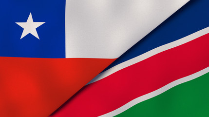 The flags of Chile and Namibia. News, reportage, business background. 3d illustration