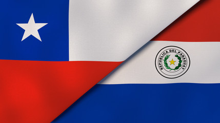 The flags of Chile and Paraguay. News, reportage, business background. 3d illustration