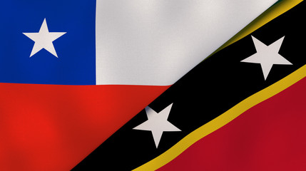 The flags of Chile and Saint Kitts and Nevis. News, reportage, business background. 3d illustration