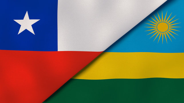 The flags of Chile and Rwanda. News, reportage, business background. 3d illustration