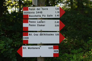 cartelli che indicano sentieri e rifugi