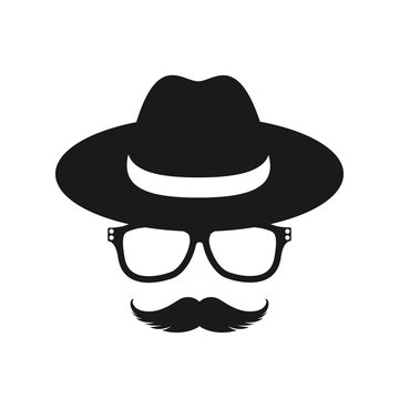mustache icon and glasses icon with hat icon in trendy flat design