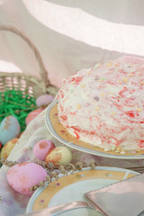 
Pink strawberry cake for Easter celebration