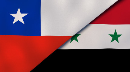 Naklejka premium The flags of Chile and Syria. News, reportage, business background. 3d illustration