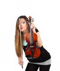 Funny woman with her violin