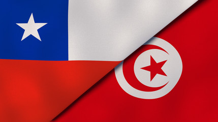 The flags of Chile and Tunisia. News, reportage, business background. 3d illustration