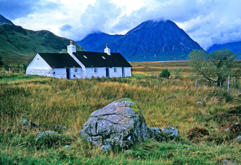 Old Crofters Cottage on the isolated Glen Coe in the Highlands of Western Scotland © Garden Guru