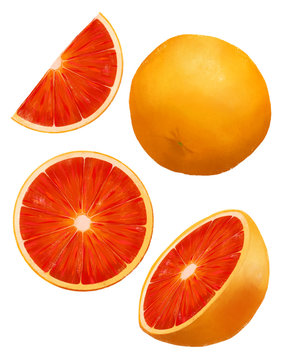 Sicilian blood orange isolated on white background. Blood orange slice. 