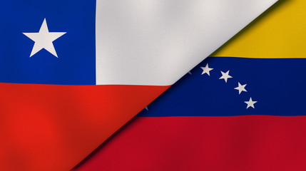 The flags of Chile and Venezuela. News, reportage, business background. 3d illustration