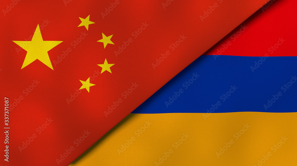 Wall mural the flags of china and armenia. news, reportage, business background. 3d illustration