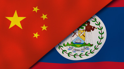 The flags of China and Belize. News, reportage, business background. 3d illustration
