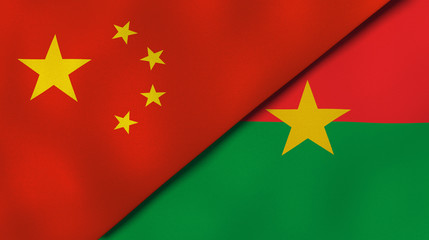 The flags of China and Burkina Faso. News, reportage, business background. 3d illustration