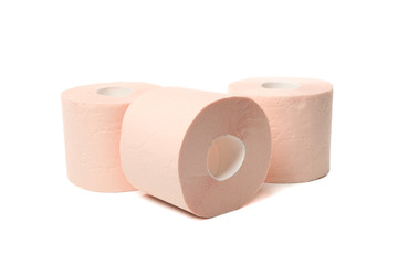Group of toilet paper isolated on white background