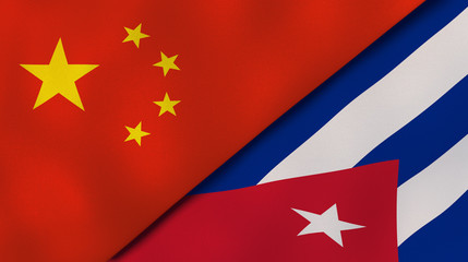 The flags of China and Cuba. News, reportage, business background. 3d illustration