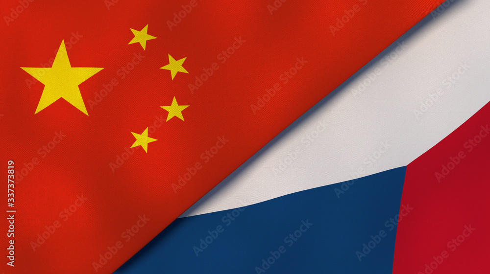 Wall mural the flags of china and czech republic. news, reportage, business background. 3d illustration