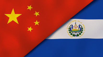 The flags of China and El Salvador. News, reportage, business background. 3d illustration