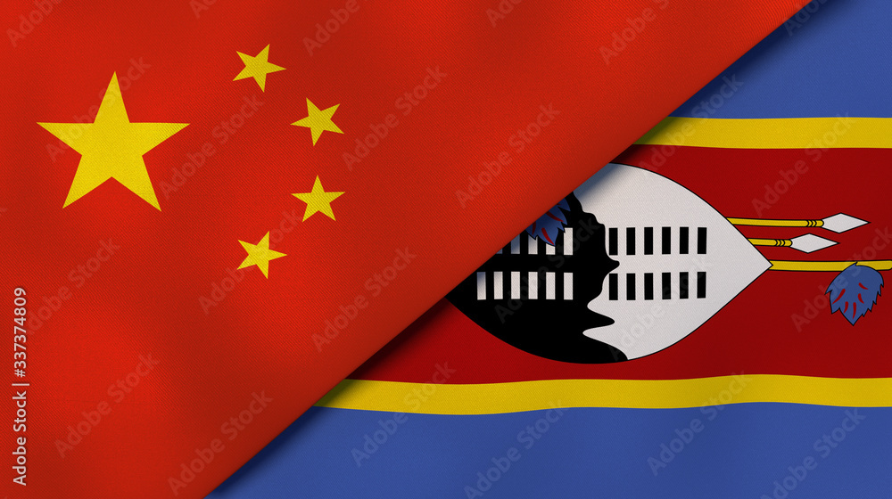 Wall mural the flags of china and eswatini. news, reportage, business background. 3d illustration