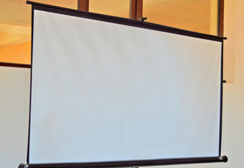 Clear blank projector sheet, business meeting whiteboard for video projecting, blank projections indoor for meeting rooms, clean white screen