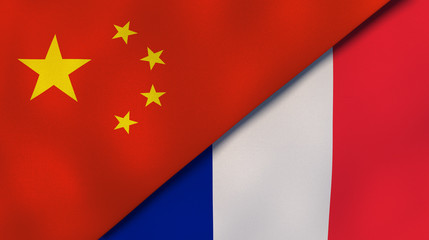 The flags of China and France. News, reportage, business background. 3d illustration