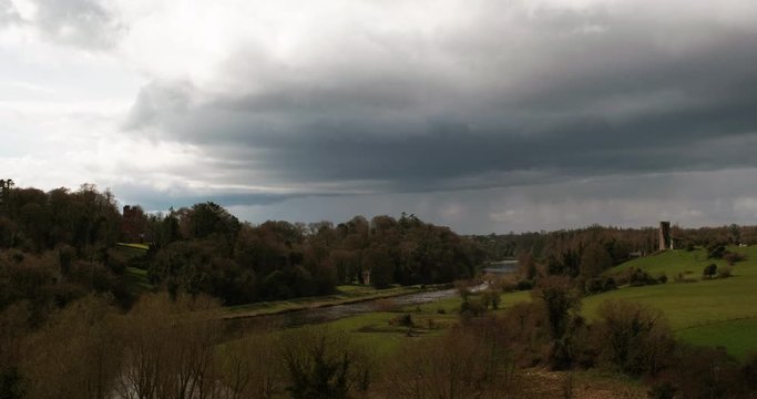 Spectacular 4K Time lapse video of Boyne valley and river in spring, with moving clouds and shadows, Ireland