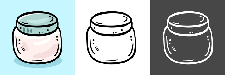 Illustration of cosmetic jars. Suitable for mask, cream, lotion.