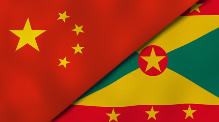 The flags of China and Grenada. News, reportage, business background. 3d illustration